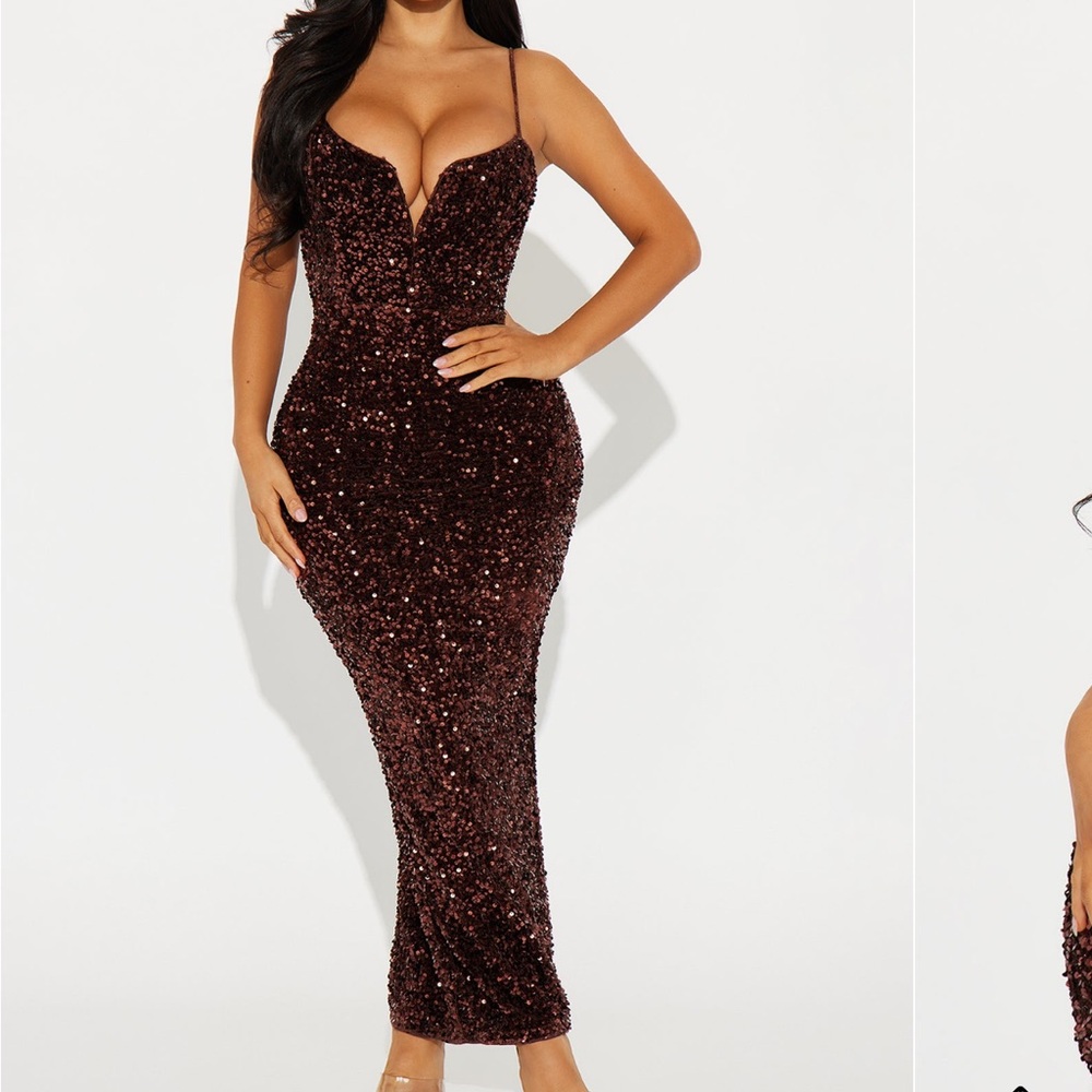 Wilma Sequin Maxi Dress - Chocolate